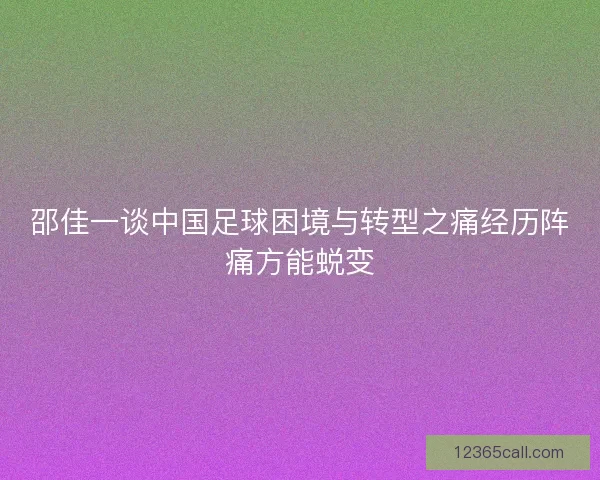邵佳一谈中国足球困境与转型之痛经历阵痛方能蜕变
