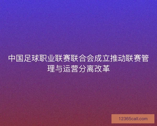 中国足球职业联赛联合会成立推动联赛管理与运营分离改革